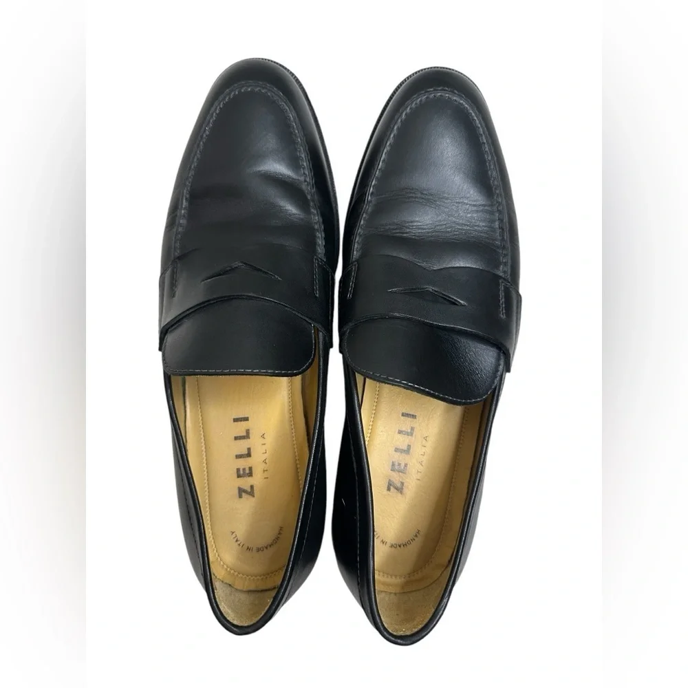 Zelli Savannah Italian calfskin penny loafer black men shoes, size 10, pre-owned